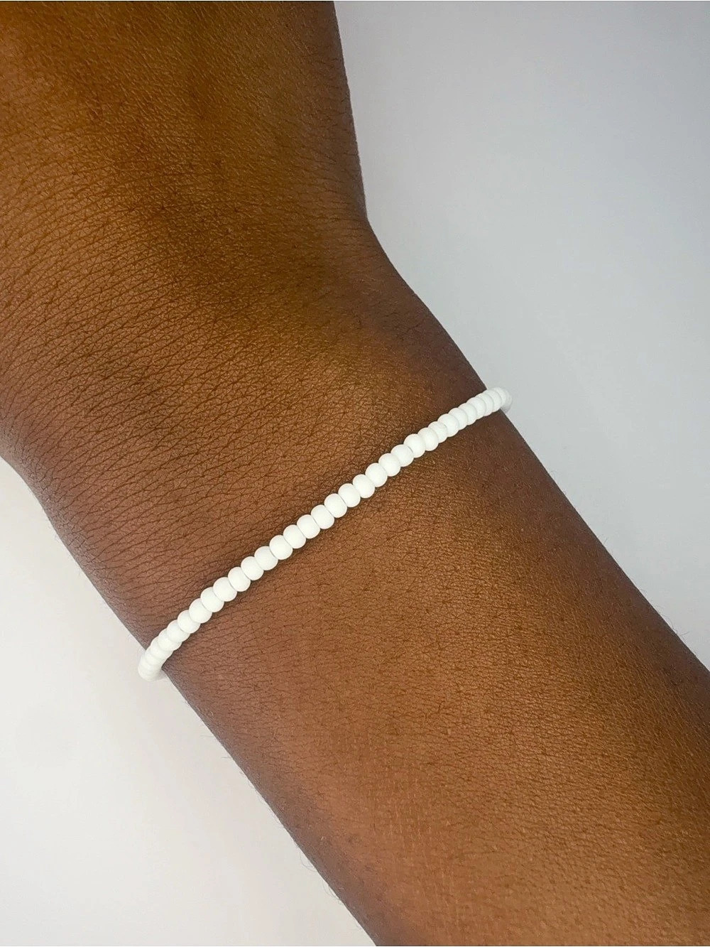 Cloud White Handmade 2mm Stretchy  Beaded Bracelet